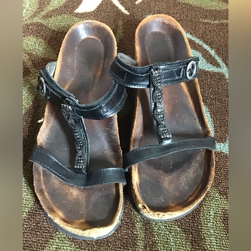 NAOT Malibu Black Leather Sandal Beaded US 9 EU 40